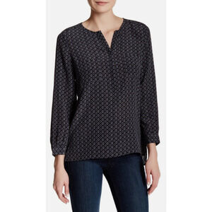 JOIE Nepal Medallion Tile Print Silk Top in Black, Small 4-6